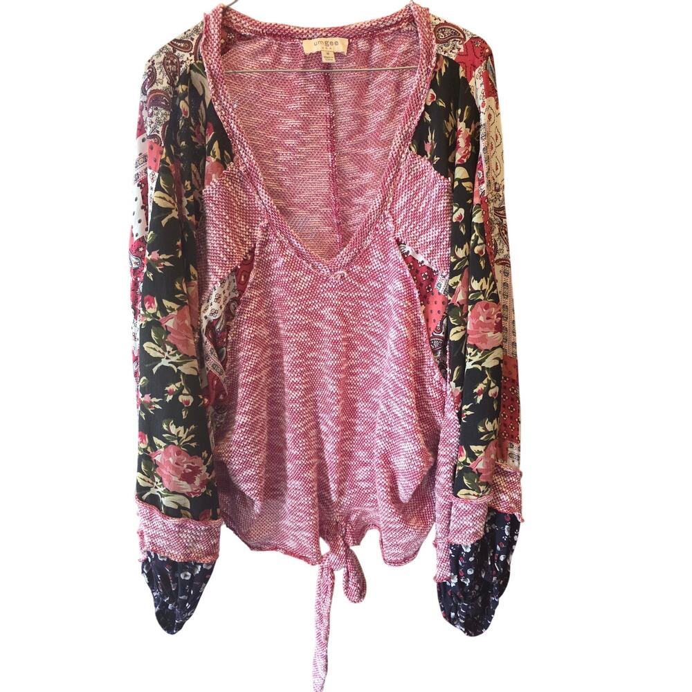 Umgee Cottage Core Top M‎ Womens Multicolor Floral Coquette Long Sleeve Pullover
